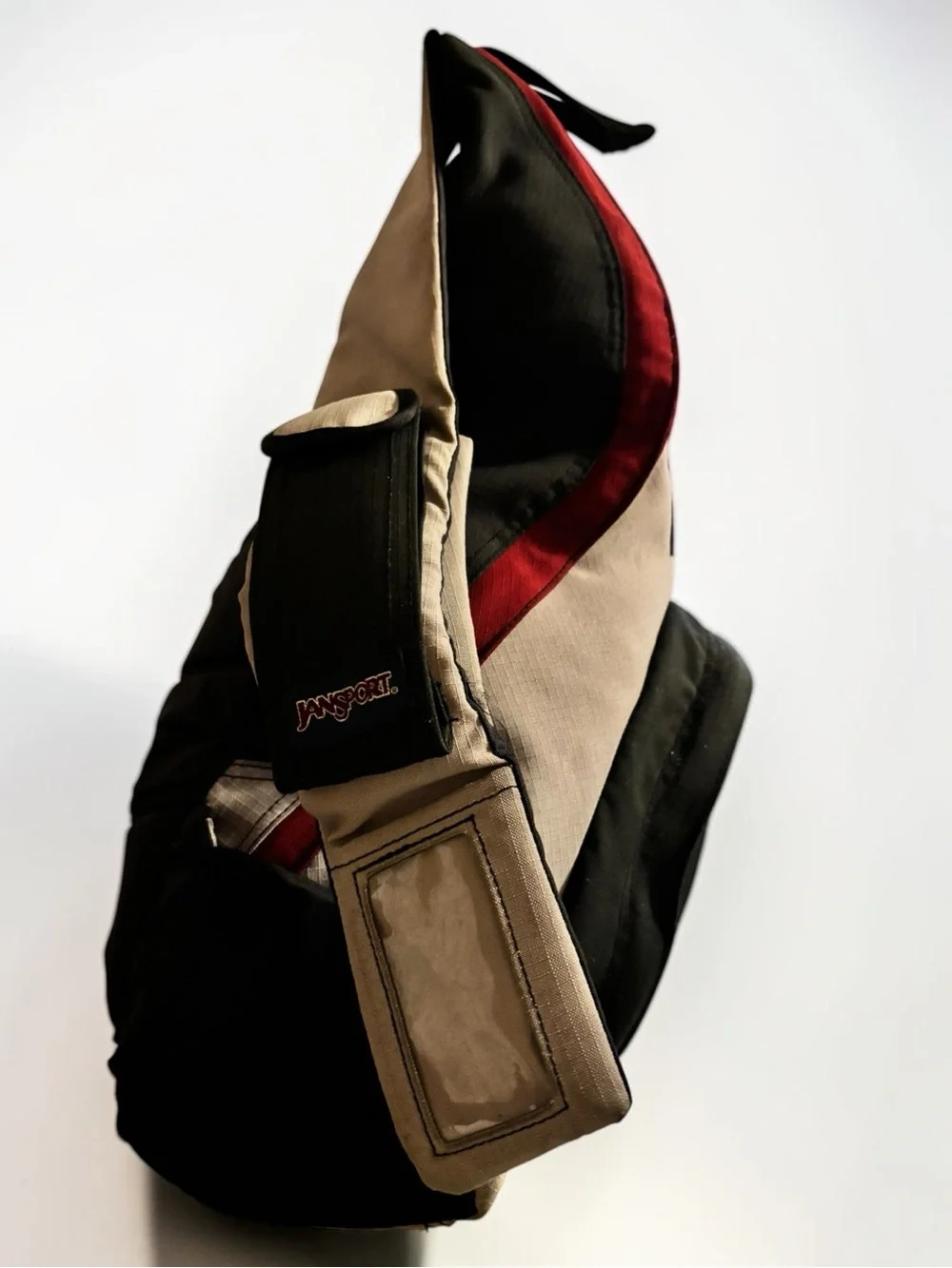 Vintage 90s JanSport Sling Backpack Y2K Single Strap Crossbody Black Red Tan